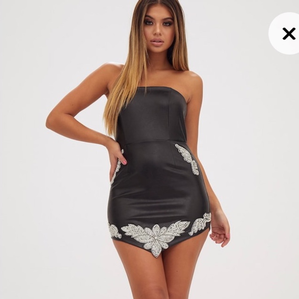 prettylittlething Embellished Black Leather Dress
